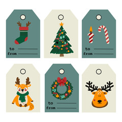 Fototapeta premium Set of Merry Christmas tags, icons and cards with hand drawn elements. Vector illustration