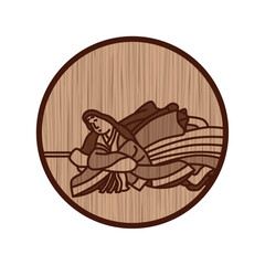 木彫り風円形シンプル百人一首　儀同三司母