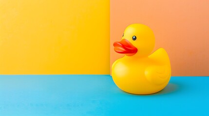 rubber duck toy for the bathroom isolated on colorful background