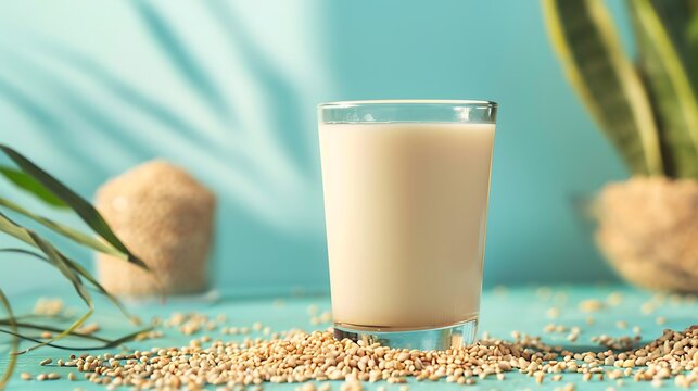 Sesame milk with a kerob isolated on colorful background