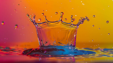 Splash effect after collision a falling drops isolated on colorful background