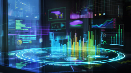 augmented reality hologram  of sales performance data management systems, futuristic digital data technology 