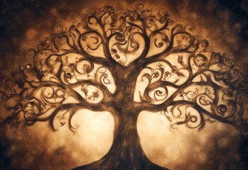 life mythological a tree art wall gold balance connection earth fertility glowing growth harmony heaven magical