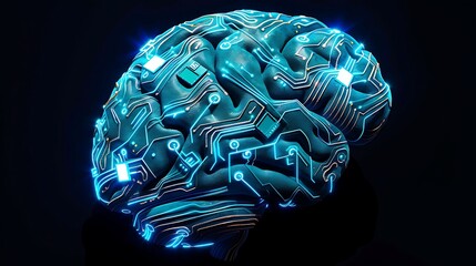Human brain with circuit board. Artificial intelligence concept