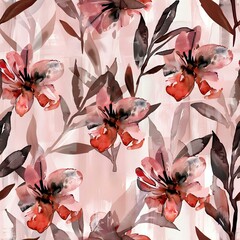 Watercolor Style Five Petal Floral Repeat Design