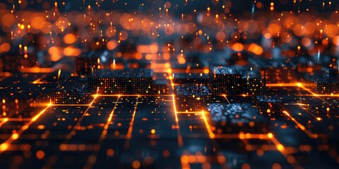 Obraz premium Abstract Digital Cityscape with Glowing Lights