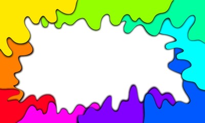 colourful splashed or flowing water background. 3d paper cut out layers. rainbow color isolated on white. For notebook cover, greeting card cute design. Color Droping Background illustration.