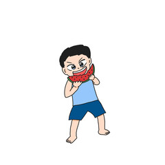 スイカを食べる男の子