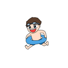 浮き輪を抱えて走る男の子