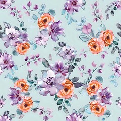 Feminine Blue Watercolor Floral Grid Design