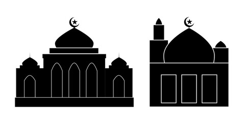  mosque symbol silhouette, islamic simple logo for simple design illustration vector of traditional celebration greeting card. ornament graphic art of masjid shape for indonesian invitation card 