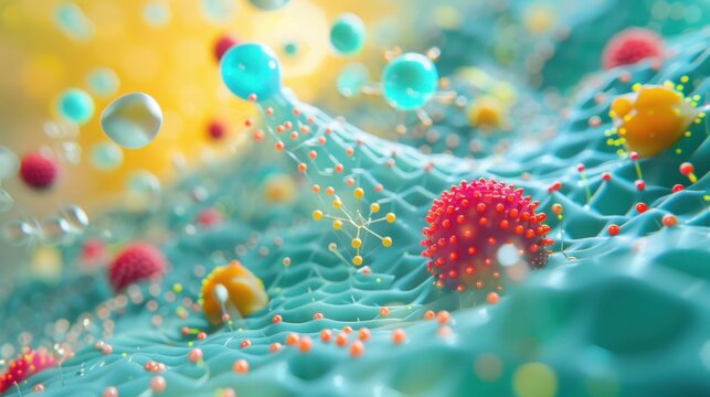 A microscopic view of nanosensors embedded within a food packaging material, detecting and alerting consumers to the presence of harmful contaminants.