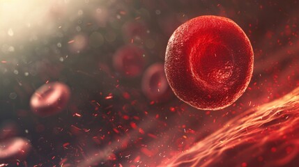 A photorealistic close-up of a red blood cell, showcasing its intricate biconcave shape and smooth membrane