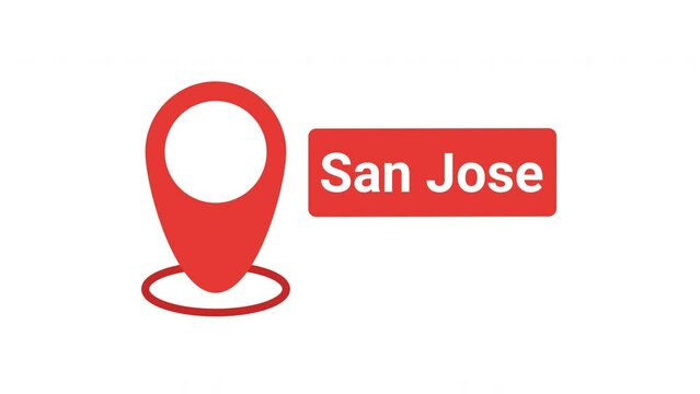 Location pin for san jose on an animated map with transparent background
