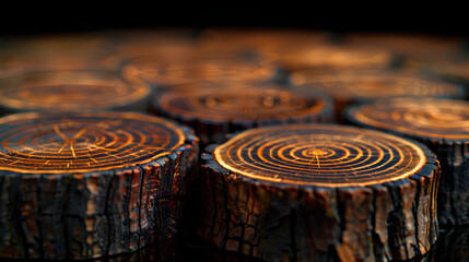 A close up of the cross section of an old tree trunk,