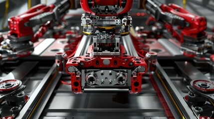 Fototapeta premium Industrial robot placing steel reinforcements in place, steel reinforcement, automation in construction