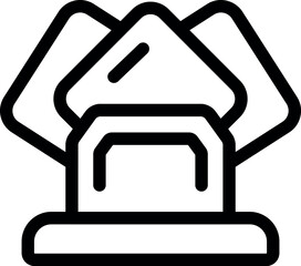 Simple line icon of a toaster with three slices of bread in it, representing breakfast preparation