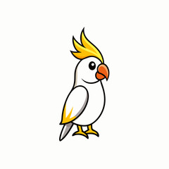 Cockatiel Bird Icon Vector Illustration with Clear Legs on White Background