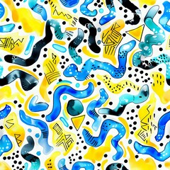 Retro-Chic Blue and Yellow Pattern with Geometric Elements