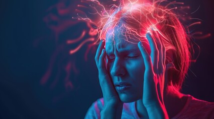 Headache, agony discomfort and migraine with effective treatment, stress relief, lifestyle adjustments for improved health and well-being, solution for symptom relief and comfor pulsating character