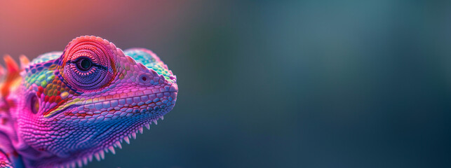 Fototapeta premium Close-up of a Vibrant Chameleon's Eye with copy space for text