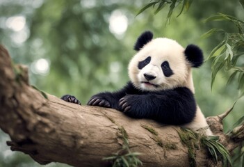 Obraz premium bear giant wildlife animal tree zoo panda bamboo baby china wild