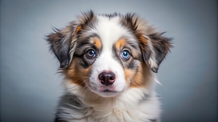 Playful Australian Shepherd puppy with fluffy fur and piercing blue eyes, cute, energetic, intelligent, loyal, puppy, canine
