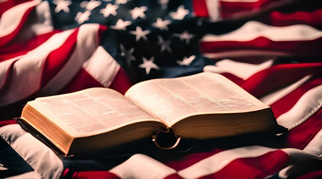 American Flag and Holy Bible. Symbols of Faith and Patriotism
