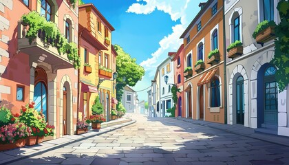 Obraz premium street in the town illustration, anime style cartoon