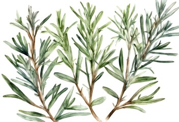 Obraz premium card watercolor white creative sketch plant hand painted decor rosemary art branch background spice decorative drawn botanical design olated illustration