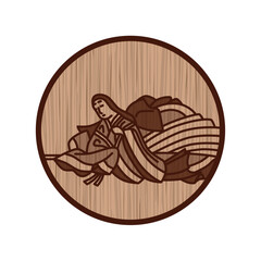 木彫り風円形シンプル百人一首　皇嘉門院別当