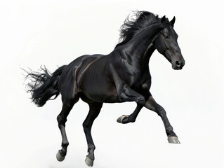 Obraz premium A powerful black horse on white background.
