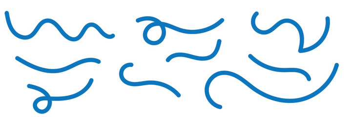 Squiggle brush scribble underline. Marker pen emphasis highlight swoosh stroke. Vector swoosh brush underline set for accent, marker emphasis squiggle element. Vector illustration