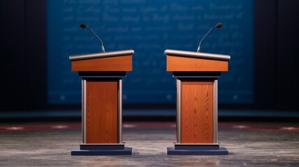 Intense Presidential Debate with Serious Candidates at Podiums in Studio Setting