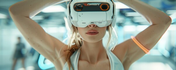 Futuristic 3D Virtual Reality Fitness Training with Pretty Woman