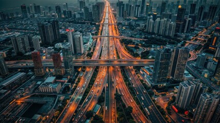 Vista aérea panorâmica de uma metrópole agitada durante a hora do rush, com ruas congestionadas e pedestres apressados. imagem sobre urbanismo, mobilidade urbana, planejamento urbano