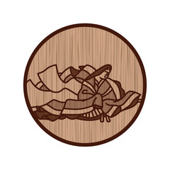 木彫り風円形シンプル百人一首　二条院讃岐