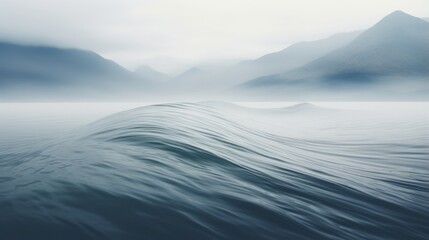 Obraz premium an image of a wave in the ocean with mountains in the background