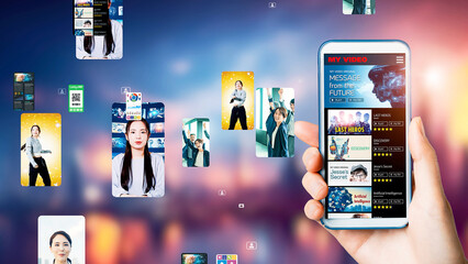Global video network concept. Vertical video.