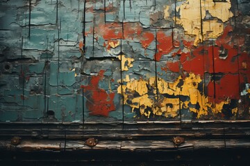 an old wooden door with paint peeling off of it