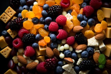 assorted fruit and nuts on a black background