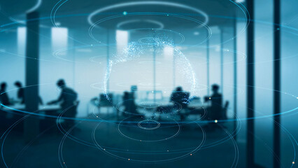 Futuristic office and communication network concept.