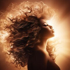 beautiful woman with curly hair in the sun