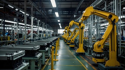 An automated assembly line in a car factory