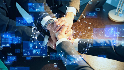 Concept of group of business people united and digital technology.