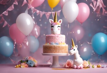 girl balloons baby cake birthday unicorn girl balloons baby cake birthday unicorn birthday cake background birth day celebrate celebration event party girl female baby children