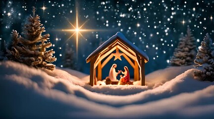 Nativity of Jesus Christ. Comet Star and Stable