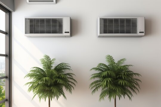 Realistic split ac mockup for climate control with cold and warm airflow in homes and offices