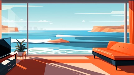 Fototapeta premium Captivating and dynamic view of the sea coast seen through a picturesque window frame