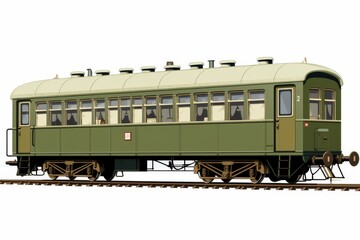 Fototapeta premium Isolated railway passenger car on white background, side view for detailed observation